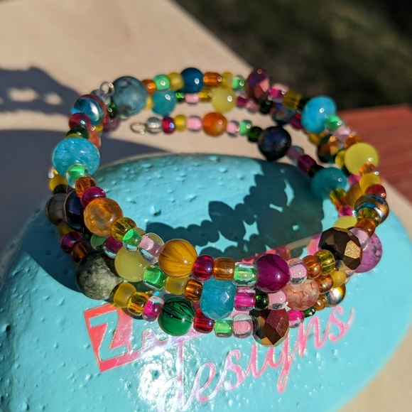 JASPER Crystals Bracelet Blue Opal Glass Beads Handmade Colorful Cute Sparkly - Picture 5 of 15